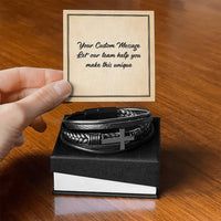 Load image into Gallery viewer, Personalized Gifts for Man, Cross Leather Bracelet W/ Custom Message Card
