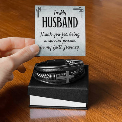 Load image into Gallery viewer, To My Husband Men&amp;#39;s Cross Bracelet - Thank You for Being a Special Person in My Faith
