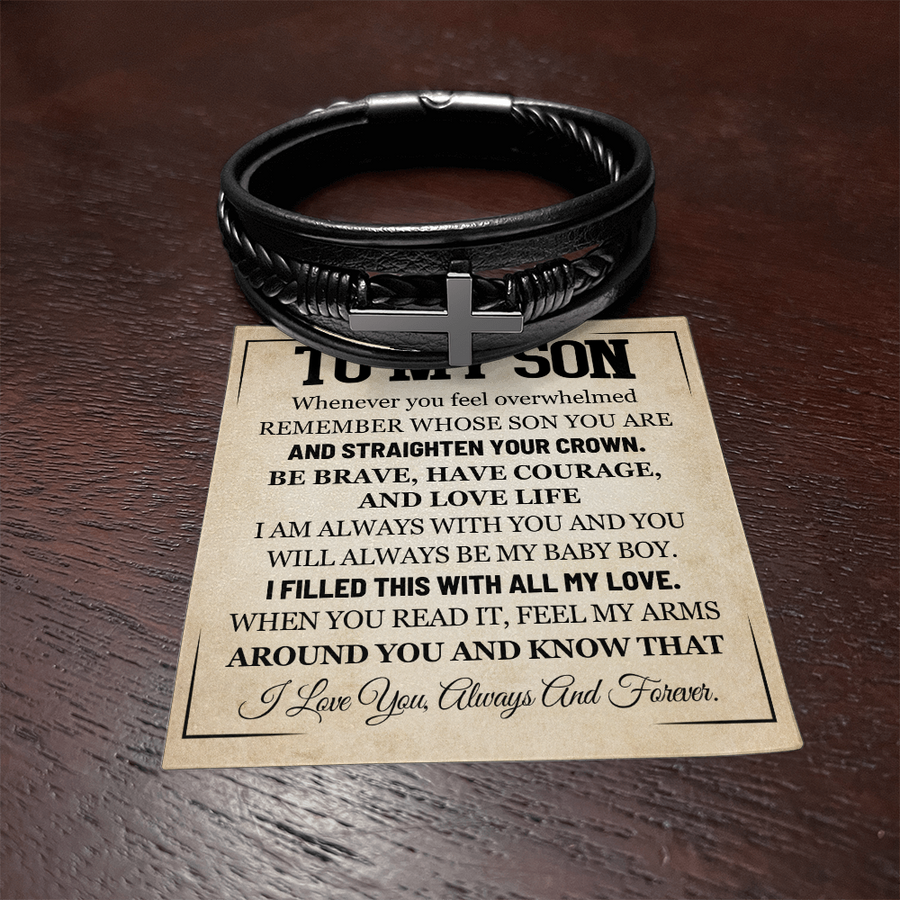 Mother to Son Leather Bracelet, Men Birthday Bracelet for Son from Mom and Dad