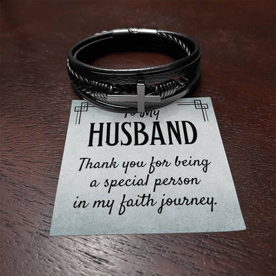 Load image into Gallery viewer, To My Husband Men&amp;#39;s Cross Bracelet - Thank You for Being a Special Person in My Faith
