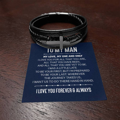 Load image into Gallery viewer, To My Man Men&amp;#39;s Cross Bracelet - My Love, My One and Only Men&amp;#39;s Cross Bracelet
