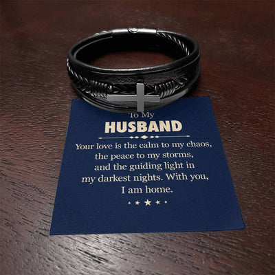 Load image into Gallery viewer, To My Husband Men&amp;#39;s Cross Bracelet - Your Love Is the Calm to My Chaos
