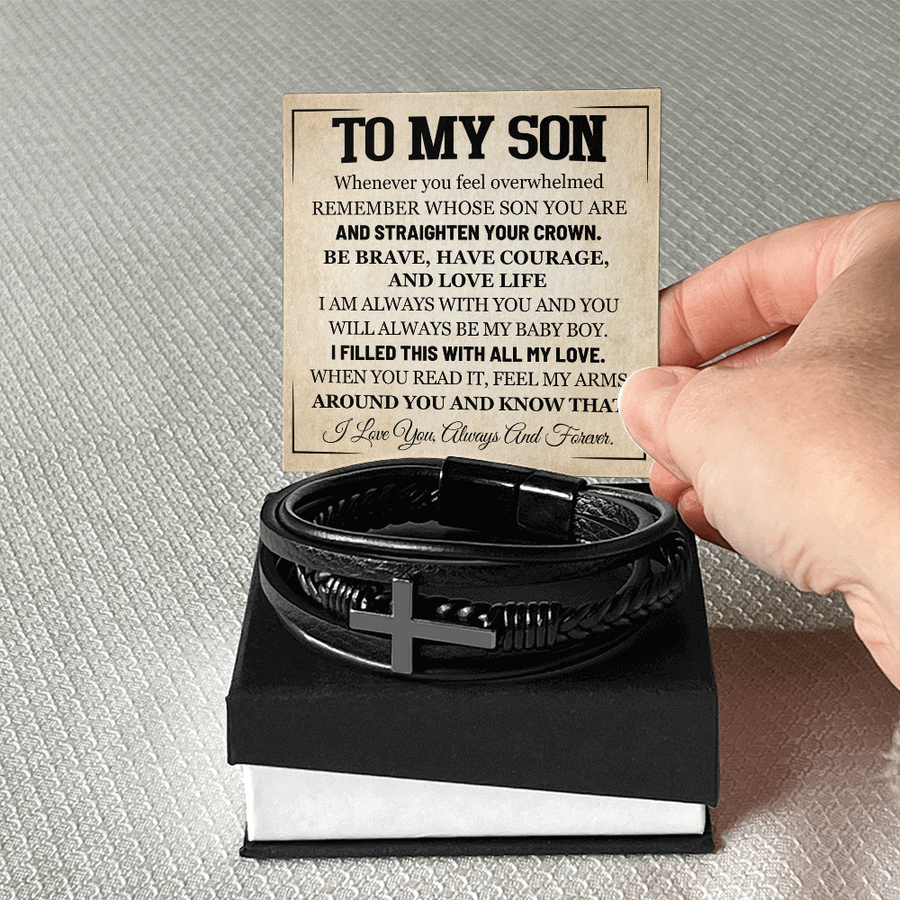 Mother to Son Leather Bracelet, Men Birthday Bracelet for Son from Mom and Dad