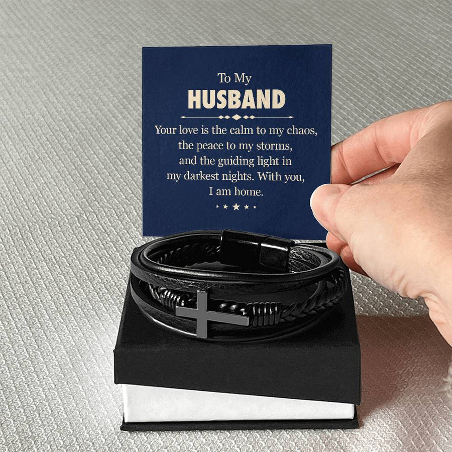 To My Husband Men's Cross Bracelet - Your Love Is the Calm to My Chaos