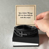 Load image into Gallery viewer, Personalized Gifts for Man, Cross Leather Bracelet W/ Custom Message Card
