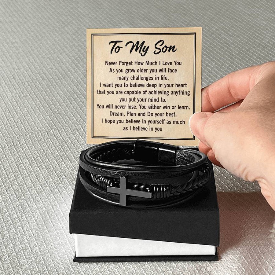 To My Son Bracelet from Mom and Dad, Mother to Son Leather Bracelet, Unique Birthday Day Gifts
