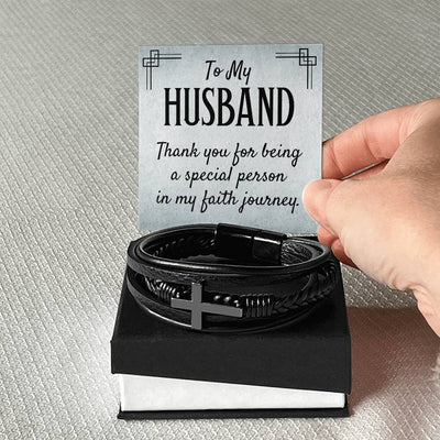 Load image into Gallery viewer, To My Husband Men&amp;#39;s Cross Bracelet - Thank You for Being a Special Person in My Faith
