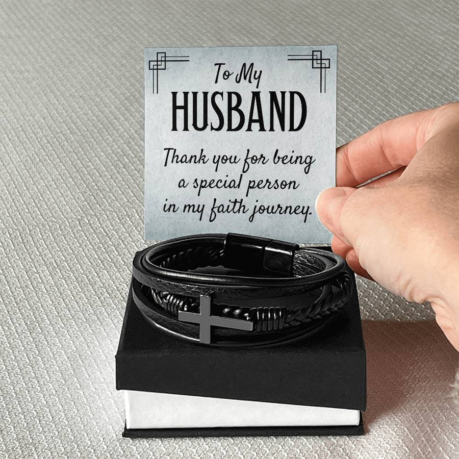 To My Husband Men's Cross Bracelet - Thank You for Being a Special Person in My Faith