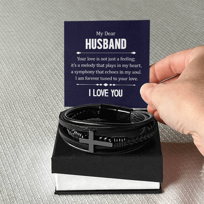 Load image into Gallery viewer, To My Husband Men&amp;#39;s Cross Bracelet - Your Love in Not Just

