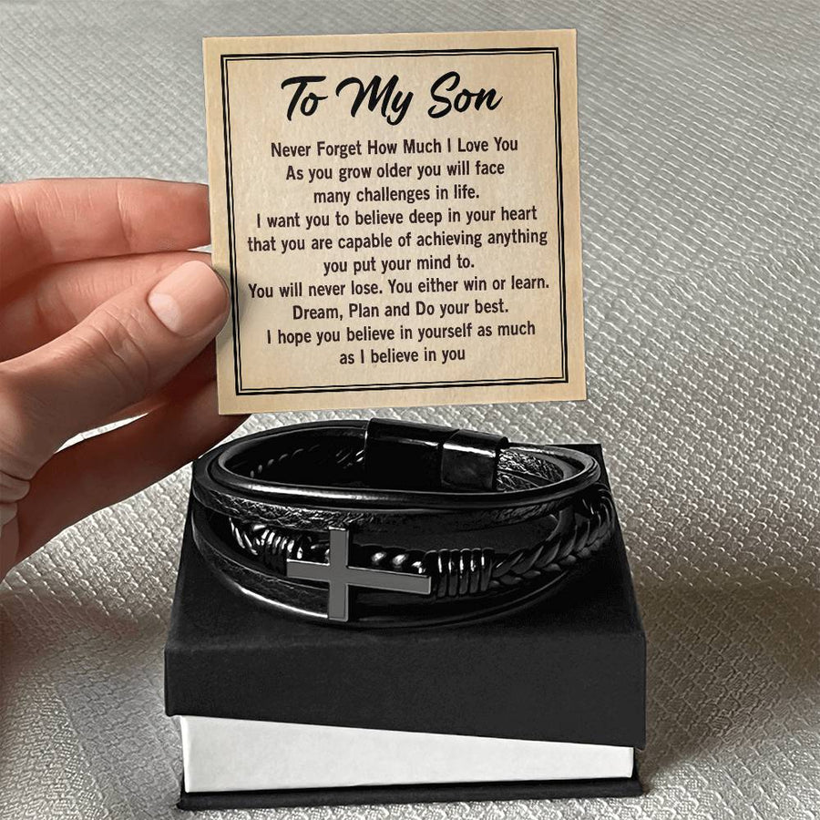 To My Son Bracelet from Mom and Dad, Mother to Son Leather Bracelet, Unique Birthday Day Gifts