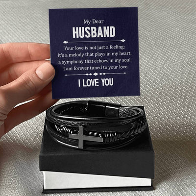 Load image into Gallery viewer, To My Husband Men&amp;#39;s Cross Bracelet - Your Love in Not Just
