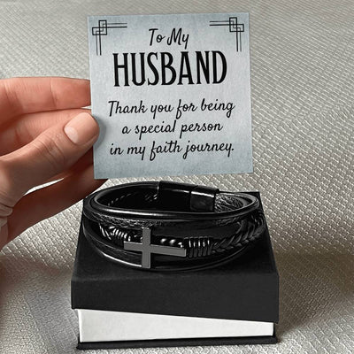 Load image into Gallery viewer, To My Husband Men&amp;#39;s Cross Bracelet - Thank You for Being a Special Person in My Faith
