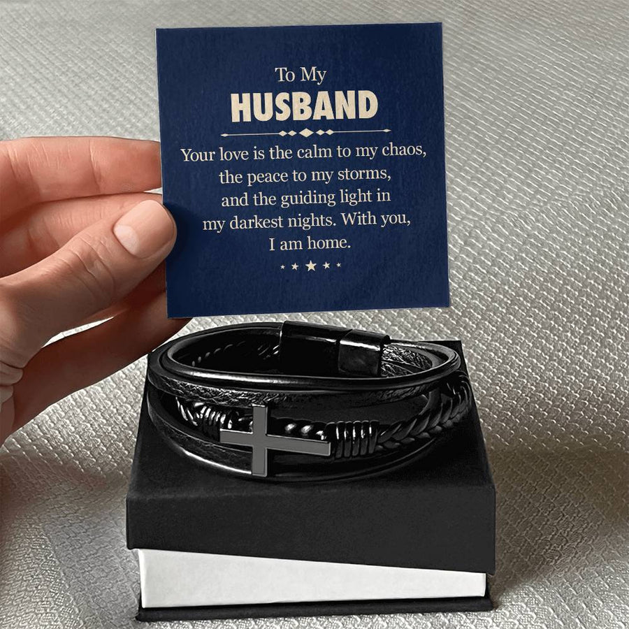 To My Husband Men's Cross Bracelet - Your Love Is the Calm to My Chaos