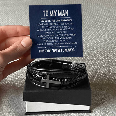Load image into Gallery viewer, To My Man Men&amp;#39;s Cross Bracelet - My Love, My One and Only Men&amp;#39;s Cross Bracelet
