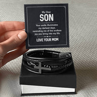 Load image into Gallery viewer, To My Son Cross Bracelet from Mom, Your Smile Illuminates My Darkest Days
