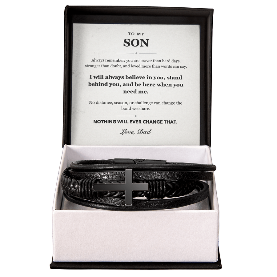 To My Son Always Believe Men's Cross Bracelet Gift from Dad