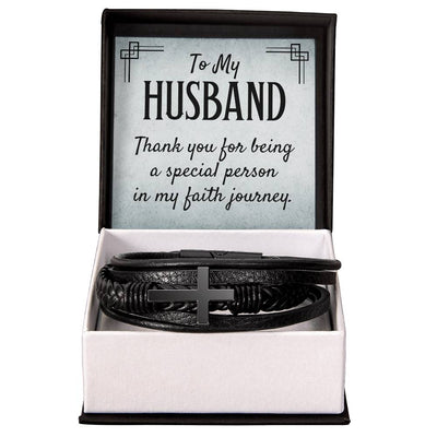 Load image into Gallery viewer, To My Husband Men&amp;#39;s Cross Bracelet - Thank You for Being a Special Person in My Faith
