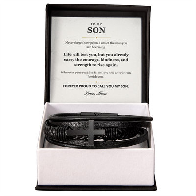Load image into Gallery viewer, To My Son Forever Proud Men&amp;#39;s Cross Bracelet Gift from Mom
