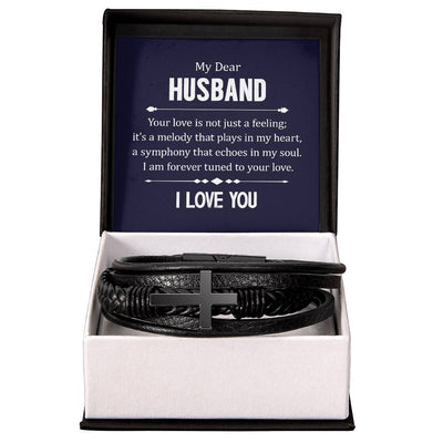 Load image into Gallery viewer, To My Husband Men&amp;#39;s Cross Bracelet - Your Love in Not Just
