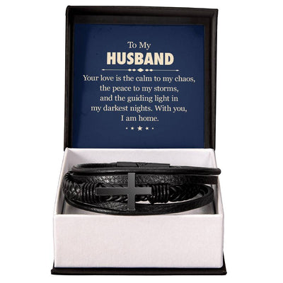 Load image into Gallery viewer, To My Husband Men&amp;#39;s Cross Bracelet - Your Love Is the Calm to My Chaos
