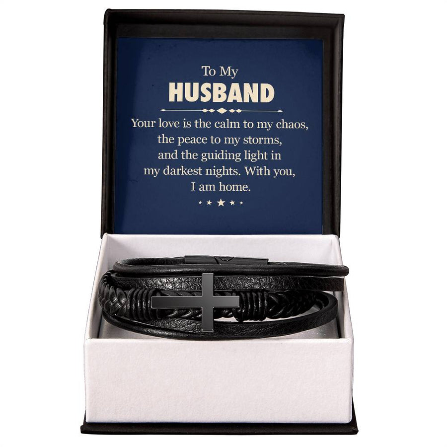 To My Husband Men's Cross Bracelet - Your Love Is the Calm to My Chaos