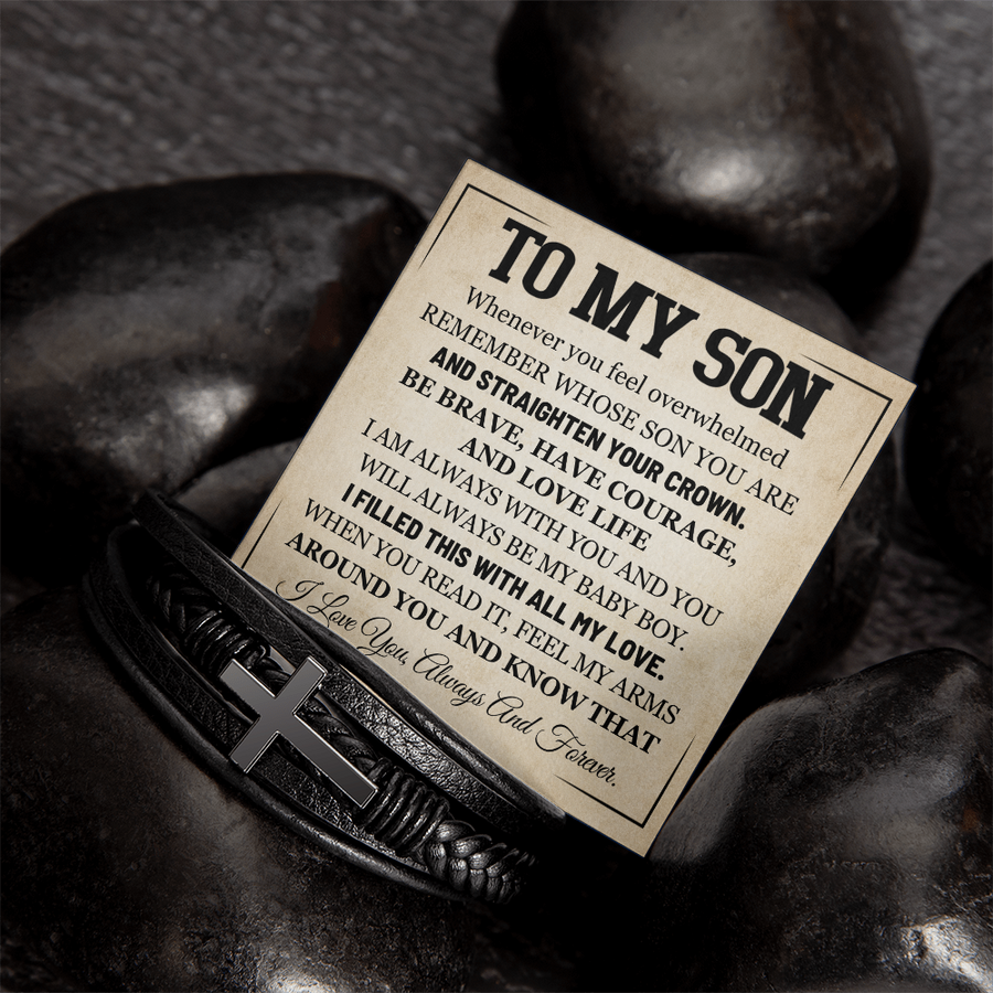 Mother to Son Leather Bracelet, Men Birthday Bracelet for Son from Mom and Dad