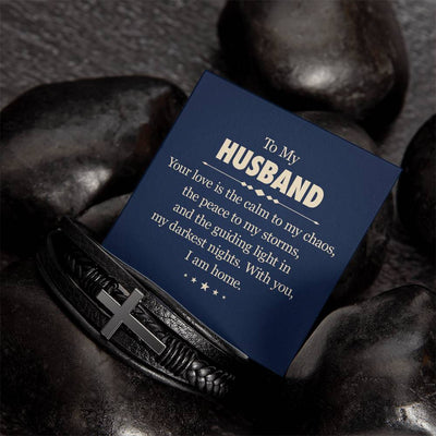 Load image into Gallery viewer, To My Husband Men&amp;#39;s Cross Bracelet - Your Love Is the Calm to My Chaos

