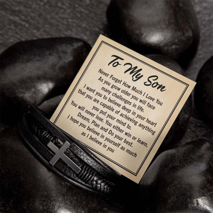 To My Son Bracelet from Mom and Dad, Mother to Son Leather Bracelet, Unique Birthday Day Gifts
