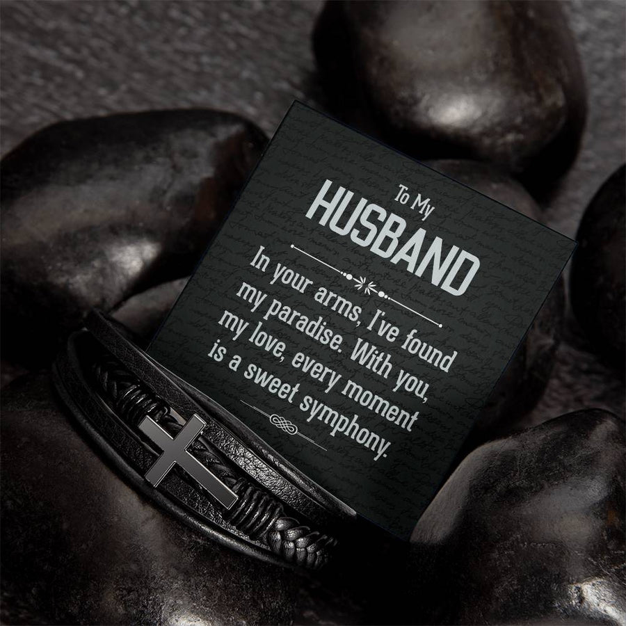 To My Man Leather Bracelet, Unique Birthday Gifts for Husband, In Your Arms, I've Found My Paradise
