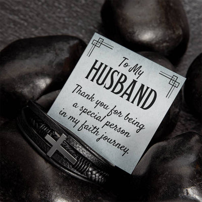 Load image into Gallery viewer, To My Husband Men&amp;#39;s Cross Bracelet - Thank You for Being a Special Person in My Faith
