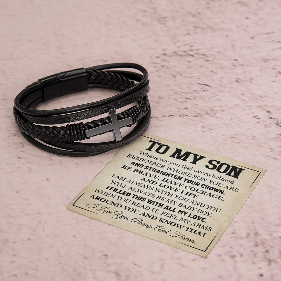 Mother to Son Leather Bracelet, Men Birthday Bracelet for Son from Mom and Dad