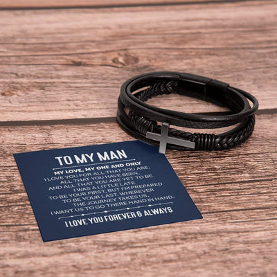 Load image into Gallery viewer, To My Man Men&amp;#39;s Cross Bracelet - My Love, My One and Only Men&amp;#39;s Cross Bracelet
