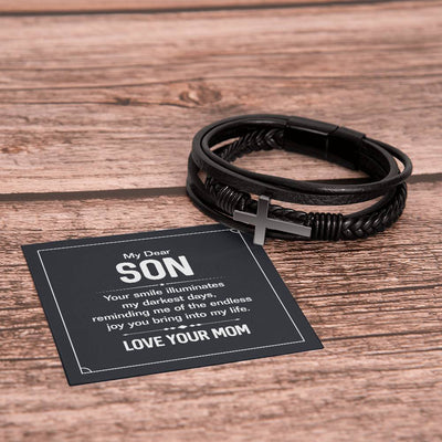 Load image into Gallery viewer, To My Son Cross Bracelet from Mom, Your Smile Illuminates My Darkest Days

