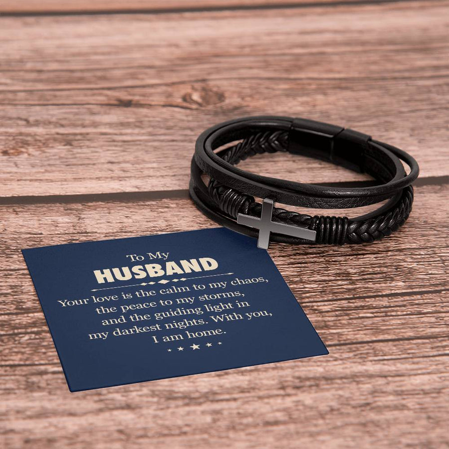 To My Husband Men's Cross Bracelet - Your Love Is the Calm to My Chaos