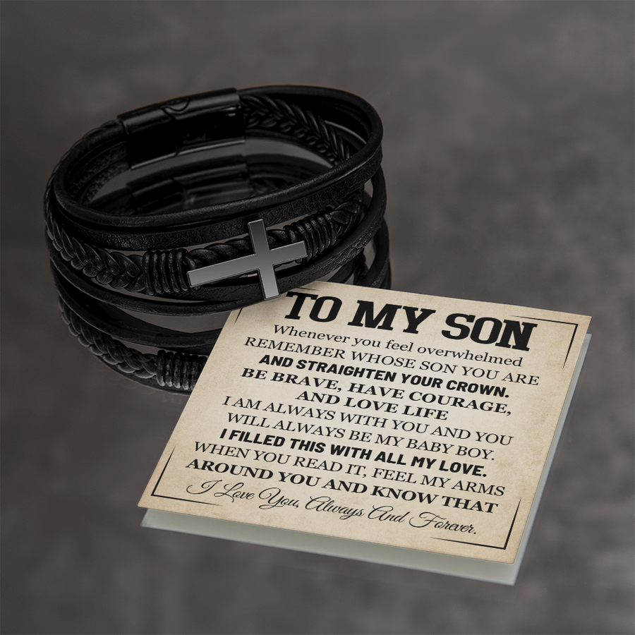 Mother to Son Leather Bracelet, Men Birthday Bracelet for Son from Mom and Dad