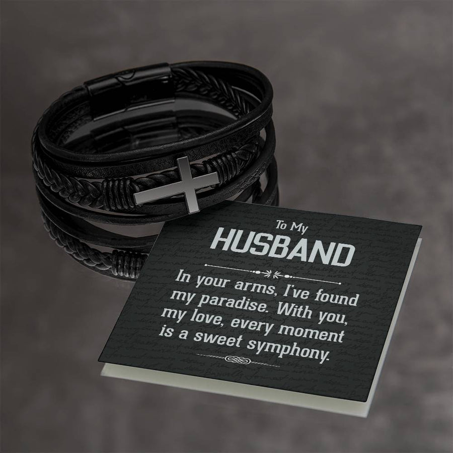 To My Man Leather Bracelet, Unique Birthday Gifts for Husband, In Your Arms, I've Found My Paradise