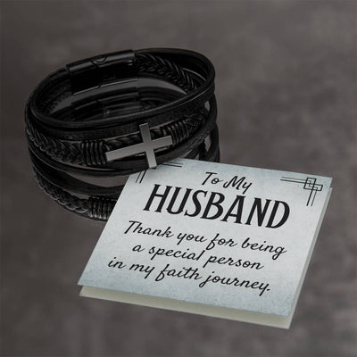 Load image into Gallery viewer, To My Husband Men&amp;#39;s Cross Bracelet - Thank You for Being a Special Person in My Faith
