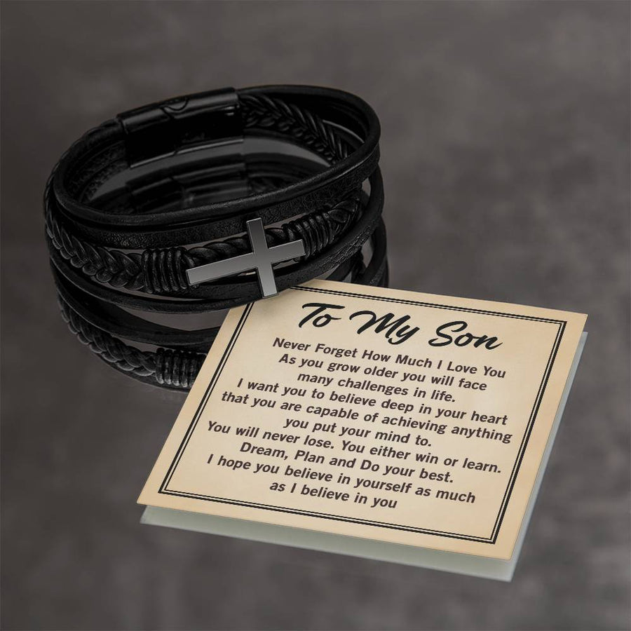 To My Son Bracelet from Mom and Dad, Mother to Son Leather Bracelet, Unique Birthday Day Gifts