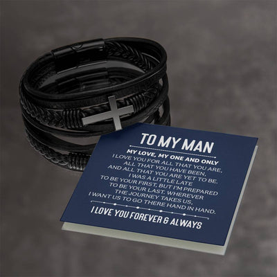 Load image into Gallery viewer, To My Man Men&amp;#39;s Cross Bracelet - My Love, My One and Only Men&amp;#39;s Cross Bracelet
