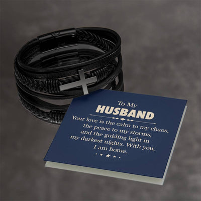 Load image into Gallery viewer, To My Husband Men&amp;#39;s Cross Bracelet - Your Love Is the Calm to My Chaos
