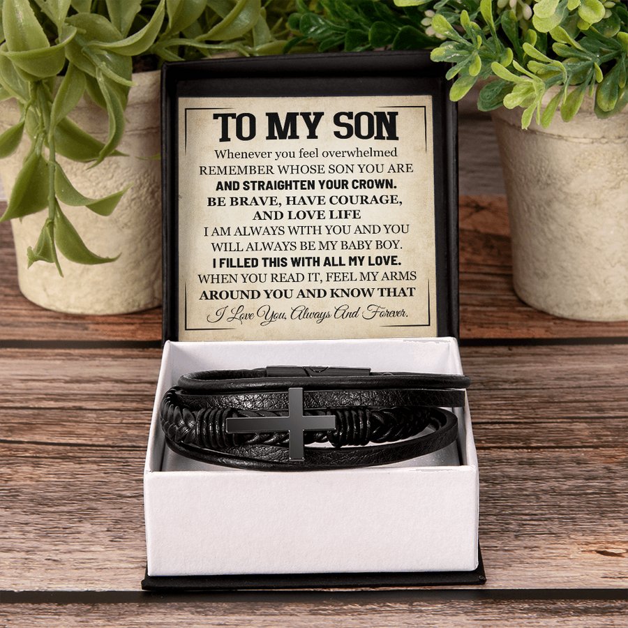 Mother to Son Leather Bracelet, Men Birthday Bracelet for Son from Mom and Dad