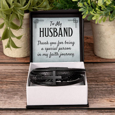 Load image into Gallery viewer, To My Husband Men&amp;#39;s Cross Bracelet - Thank You for Being a Special Person in My Faith
