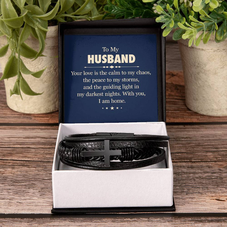 To My Husband Men's Cross Bracelet - Your Love Is the Calm to My Chaos