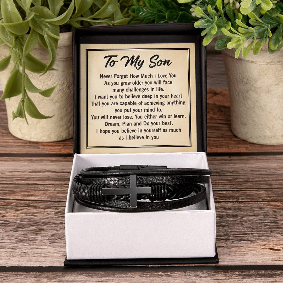 To My Son Bracelet from Mom and Dad, Mother to Son Leather Bracelet, Unique Birthday Day Gifts