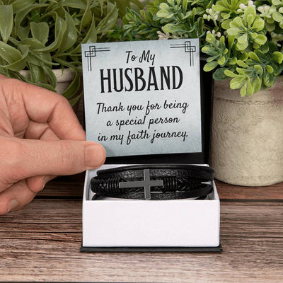 Load image into Gallery viewer, To My Husband Men&amp;#39;s Cross Bracelet - Thank You for Being a Special Person in My Faith
