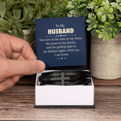 Load image into Gallery viewer, To My Husband Men&amp;#39;s Cross Bracelet - Your Love Is the Calm to My Chaos
