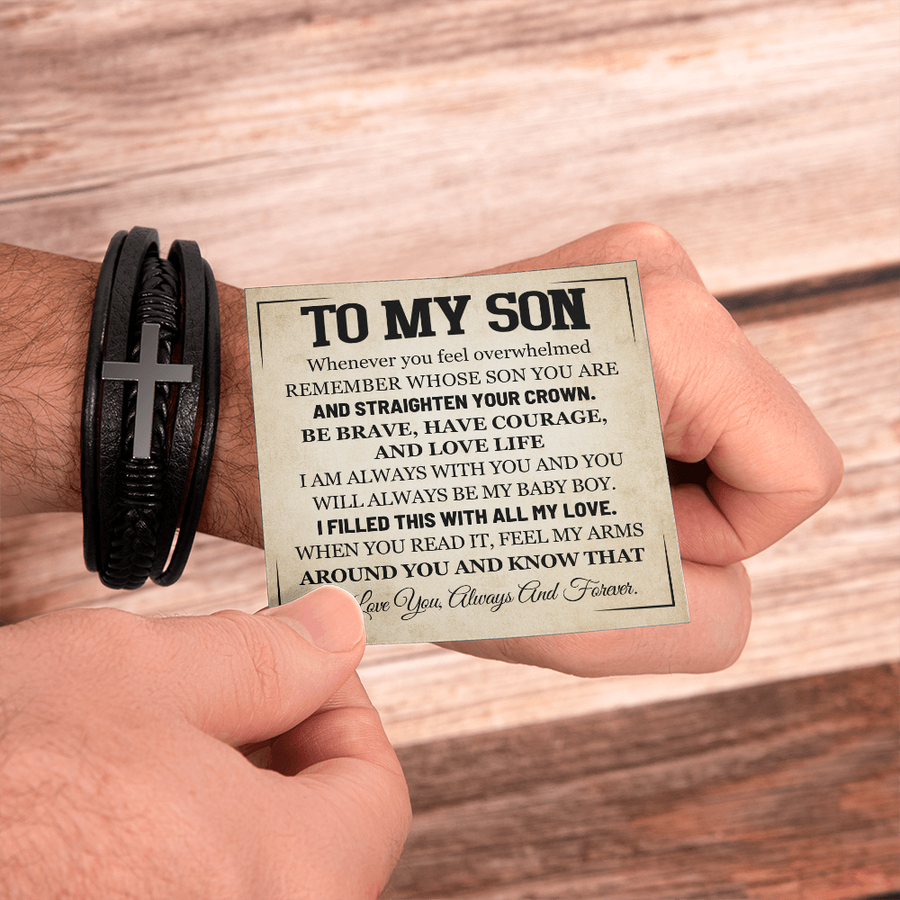 Mother to Son Leather Bracelet, Men Birthday Bracelet for Son from Mom and Dad