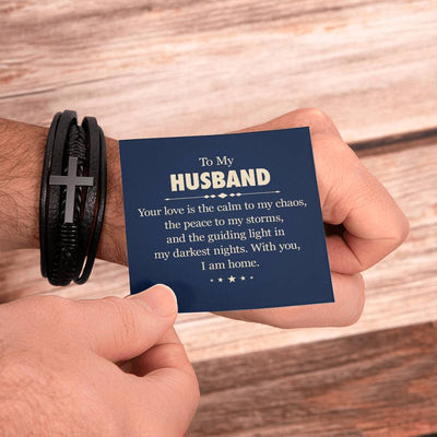 Load image into Gallery viewer, To My Husband Men&amp;#39;s Cross Bracelet - Your Love Is the Calm to My Chaos
