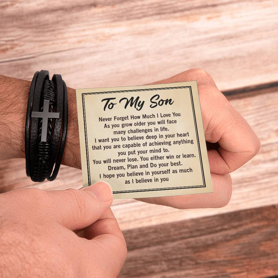 To My Son Bracelet from Mom and Dad, Mother to Son Leather Bracelet, Unique Birthday Day Gifts