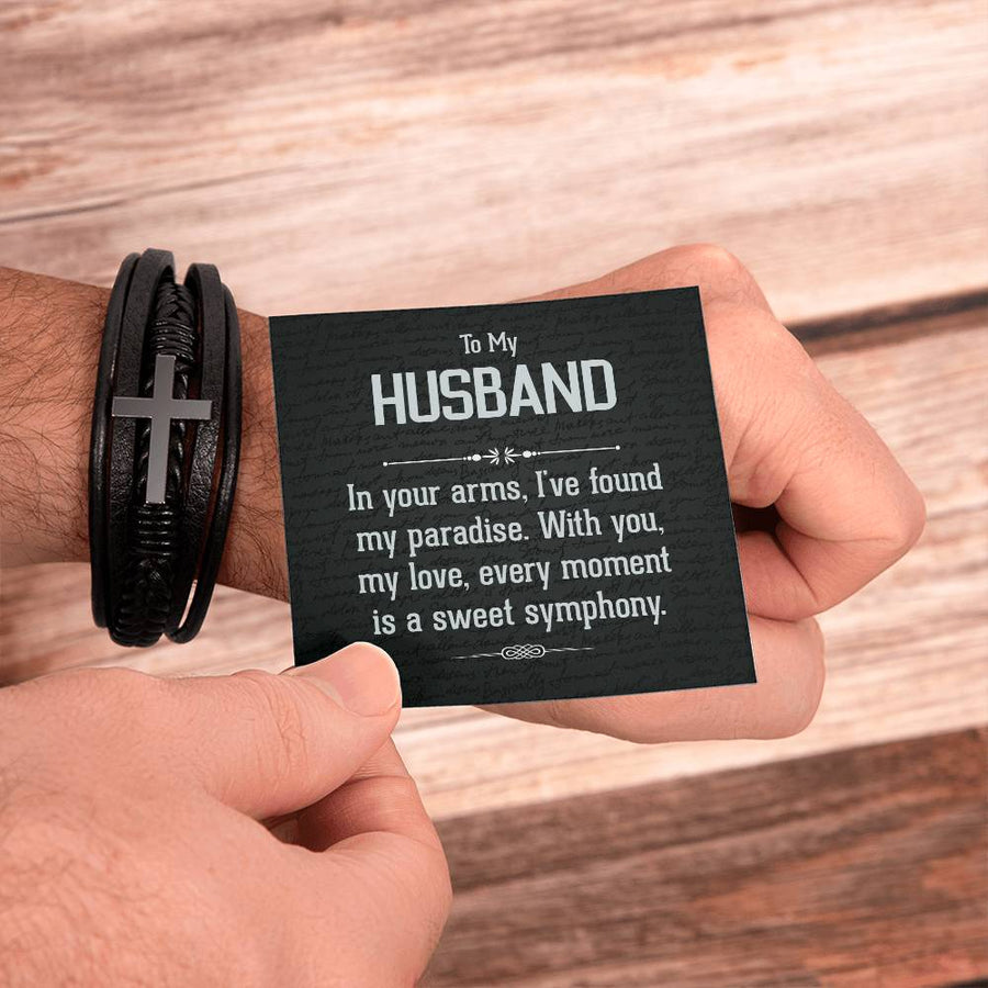 To My Man Leather Bracelet, Unique Birthday Gifts for Husband, In Your Arms, I've Found My Paradise